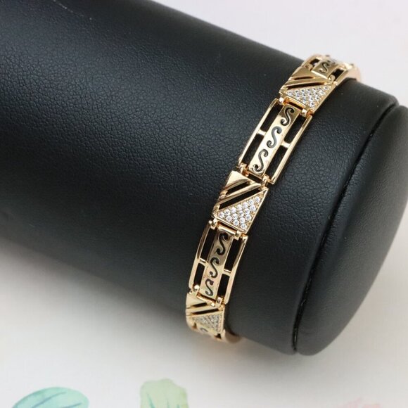 "Rose Gold Geometric Link Bracelet with Black and Crystal Accents, XPBL0810 - Picture 10 of 12